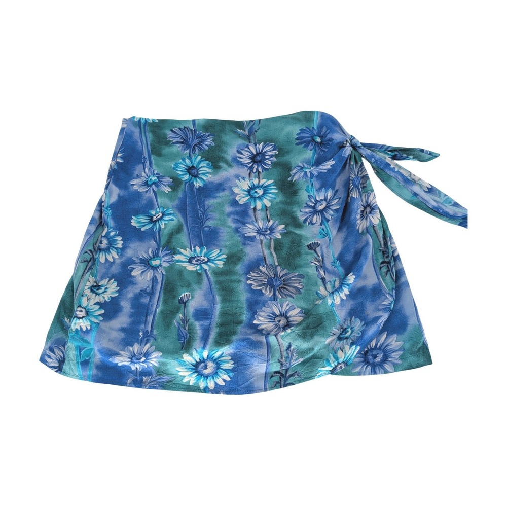 Jams World VTG Skort Women M Blue Floral Daisy Wrap Front High‎ Rise Shorts 90s
